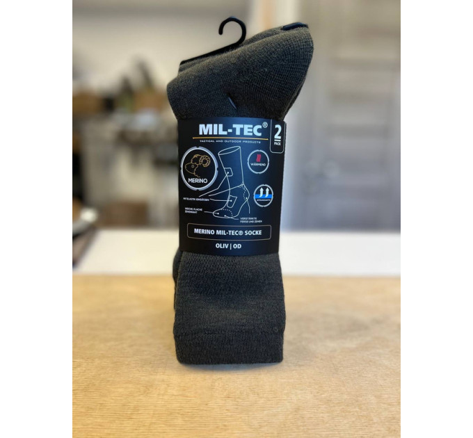 MIL-TEC Шкарпетки трекінгові тактичні зимові олива SOCKE MERINO OLIV (2 ПАРИ)