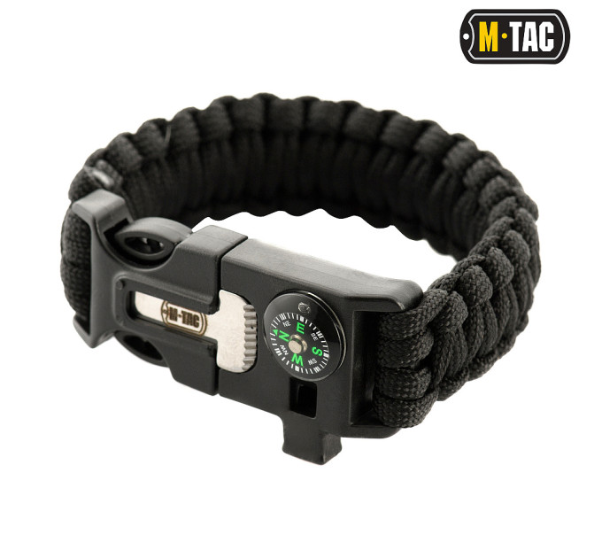 M-Tac браслет паракорд з компасом, висікачем іскор і свистком Black