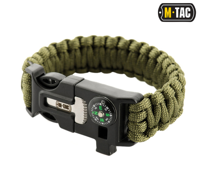 M-Tac браслет паракорд з компасом, висікачем іскор і свистком Olive